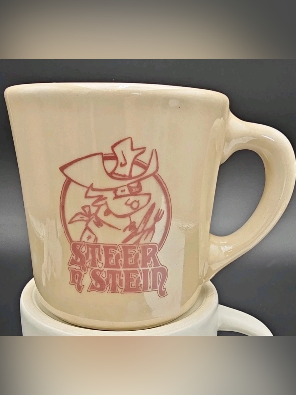 Vintage Steer‘n Stein Beige Cream Restaurant Advertising Ceramic Coffee Mug